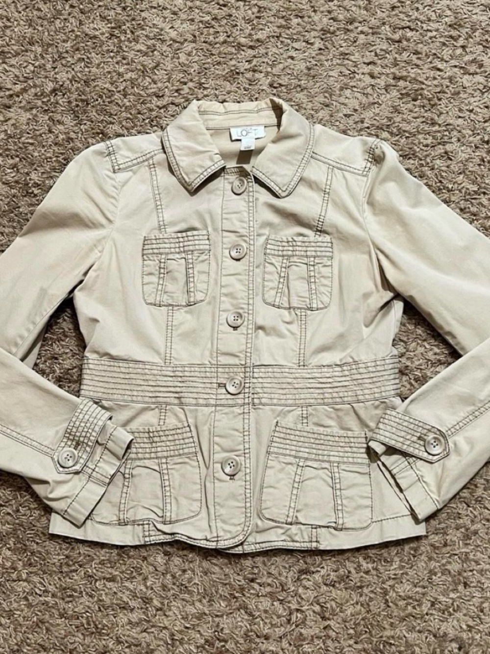 LOFT Beige Stitched Waist Utility Jacket